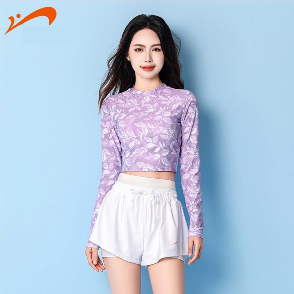 Đồ Bơi Nữ YLIKE Croptop Dài Tay Quần 2 Lớp