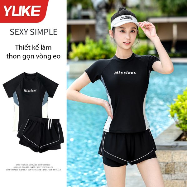 Đồ Bơi Nữ YLIKE Cộc Tay Có Đệm Ngực Quần 2 Lớp Kín Đáo