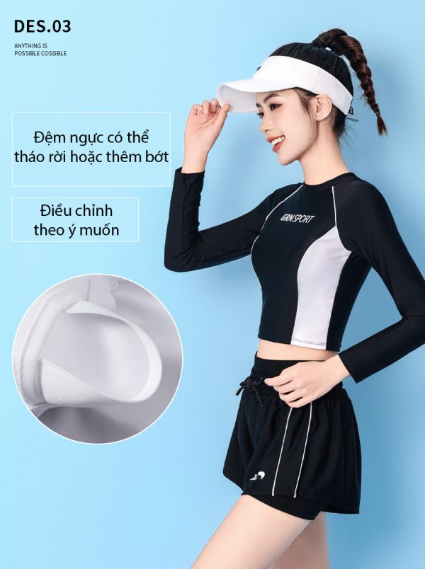 Đồ Bơi Nữ YLIKE Dài Tay Có Đệm Ngực Quần 2 Lớp - Hình ảnh 4