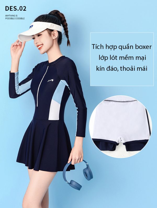 Đồ Bơi Nữ YLIKE Dài Tay Váy Quần Boxer 2 Lớp - Hình ảnh 10