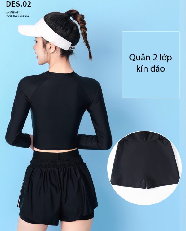 Đồ Bơi Nữ YLIKE Dài Tay Có Đệm Ngực Quần 2 Lớp - Hình ảnh 6