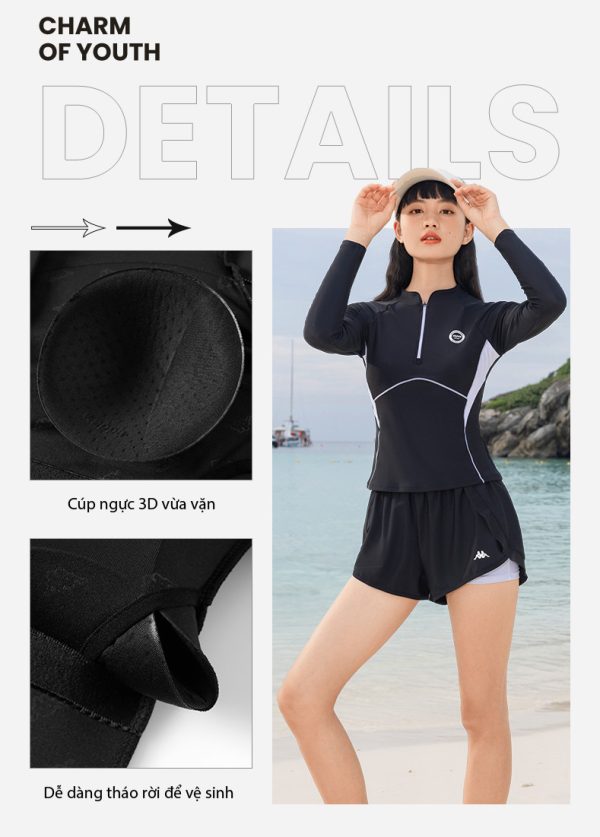 Đồ Bơi Nữ Kappa Dài Tay Quần Dài 2 Lớp Có Đệm Ngực - Hình ảnh 3