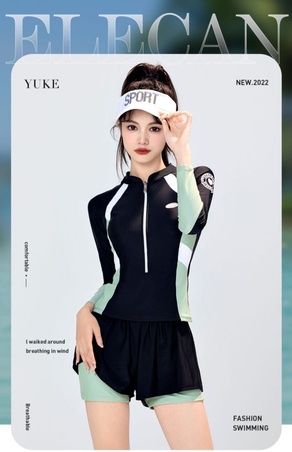 Đồ Bơi Nữ Dài Tay YLIKE Quần Bơi 2 Lớp Có Đệm Ngực - Hình ảnh 3