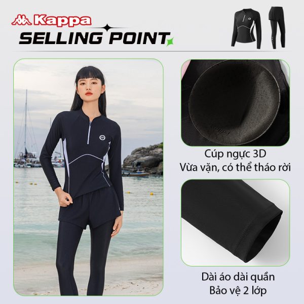 Đồ Bơi Nữ Kappa Dài Tay Chống Tia UV Có Đệm Ngực Quần 2 Lớp Kín Đáo - Hình ảnh 4