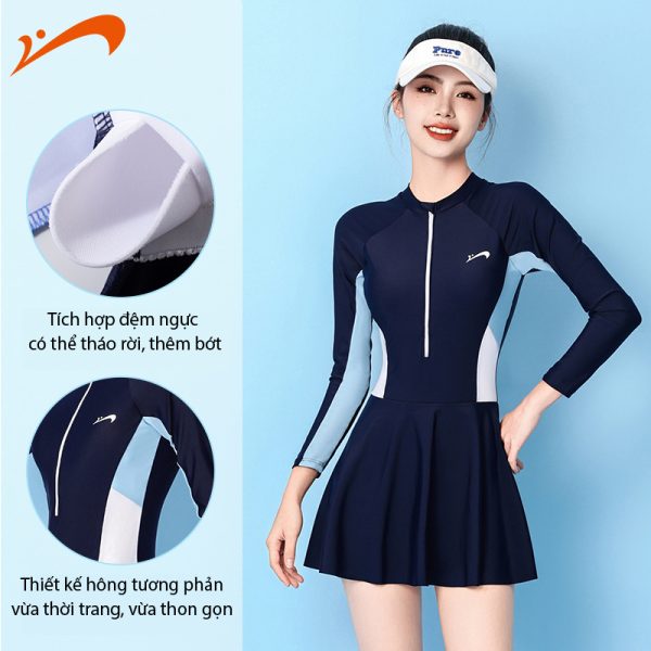 Đồ Bơi Nữ YLIKE Dài Tay Váy Quần Boxer 2 Lớp - Hình ảnh 7