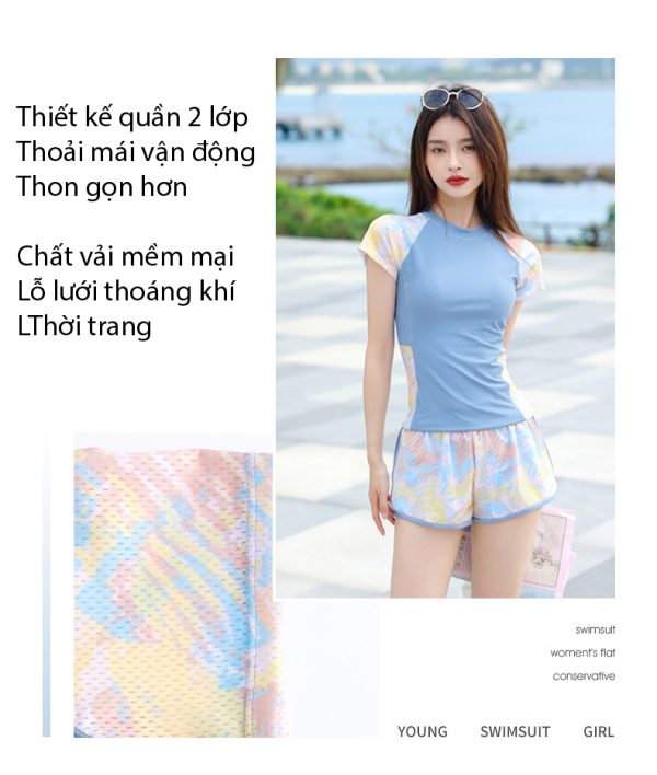 Đồ Bơi Nữ YLIKE Cộc Tay Quần 2 Lớp Có Đệm Ngực - Hình ảnh 8