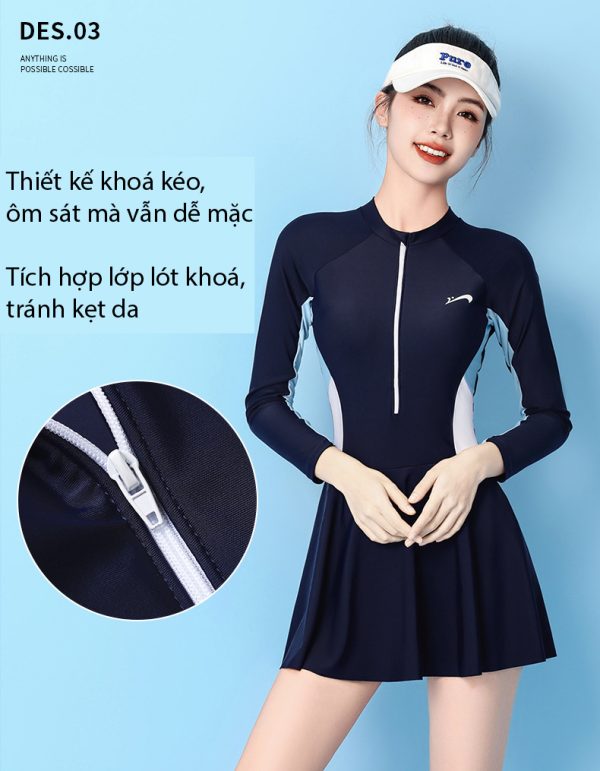 Đồ Bơi Nữ YLIKE Dài Tay Váy Quần Boxer 2 Lớp - Hình ảnh 9