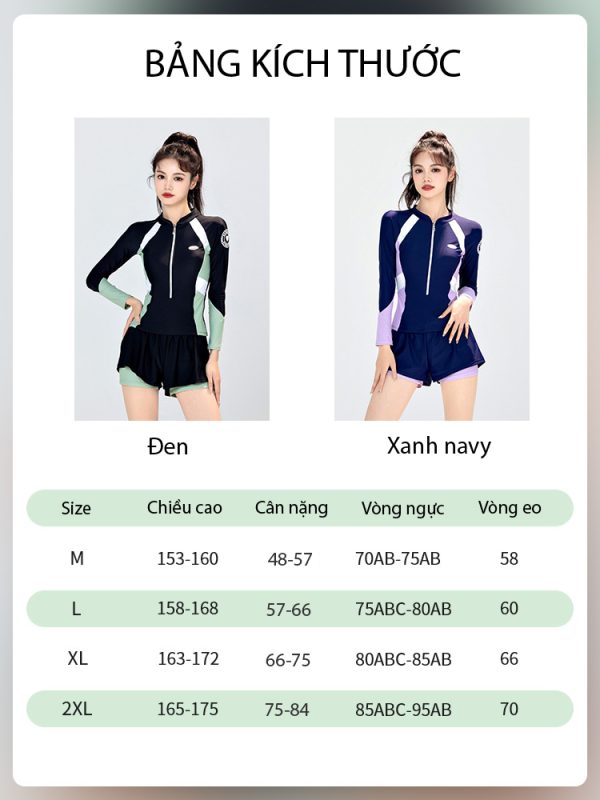 Đồ Bơi Nữ Dài Tay YLIKE Quần Bơi 2 Lớp Có Đệm Ngực - Hình ảnh 9