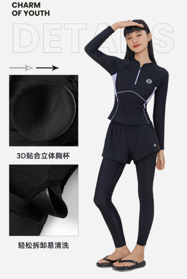 Đồ Bơi Nữ Kappa Dài Tay Chống Tia UV Có Đệm Ngực Quần 2 Lớp Kín Đáo - Hình ảnh 6