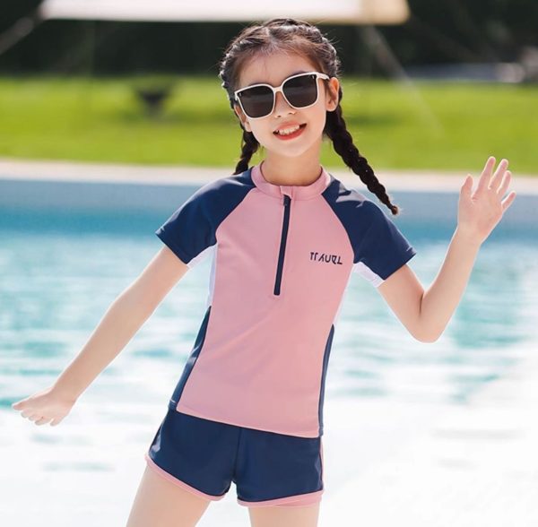 Đồ Bơi Cho Bé Gái YLIKE Cộc Tay Quần 2 Lớp Tích Hợp Đệm Ngực - Hình ảnh 6