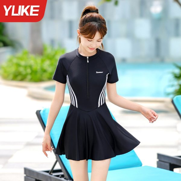 Đồ Bơi Nữ YLIKE Cộc Tay Váy Quần 2 Lớp Có Đệm Ngực - Hình ảnh 7
