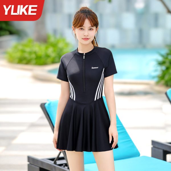 Đồ Bơi Nữ YLIKE Cộc Tay Váy Quần 2 Lớp Có Đệm Ngực