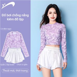 Đồ Bơi Nữ YLIKE Croptop Dài Tay Quần 2 Lớp
