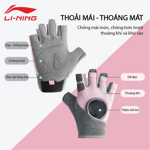 Găng Tay Tập Gym Nam Nữ LI-NING 1 Đôi Bao Tay Hở Nửa Ngón - Hình ảnh 4